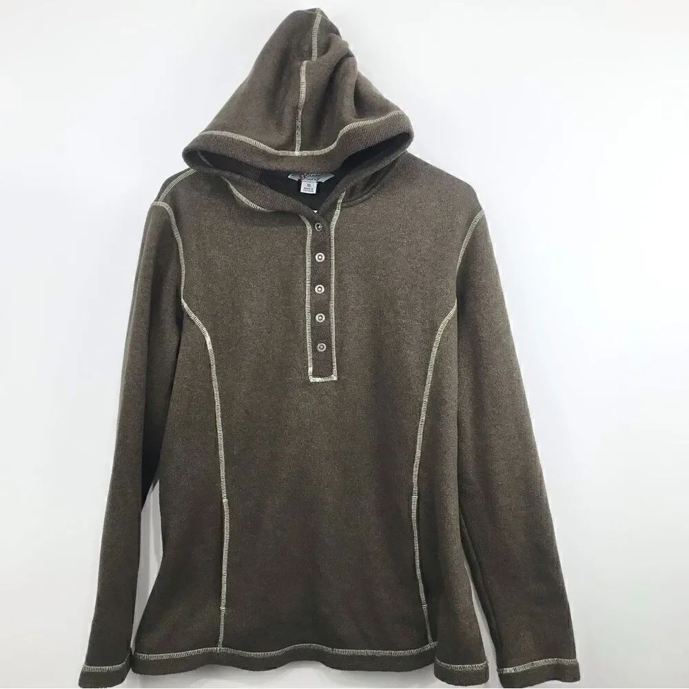 Guide Series Olive Brown 1/2 Snap Hooded Knit Fleece Pullover